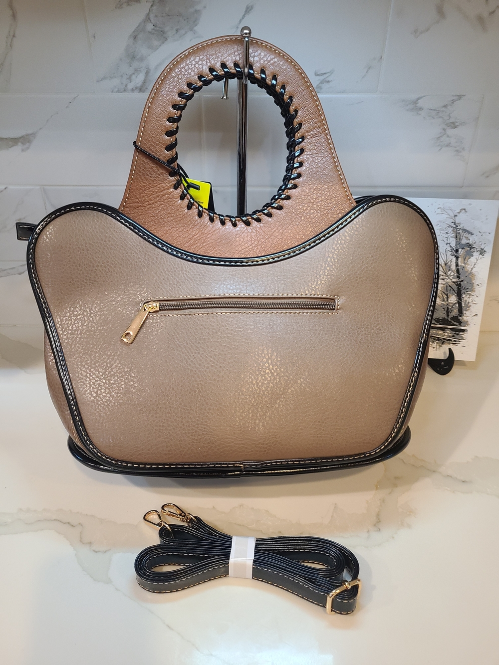 NWT Beige & Brown Butterfly Tote Bag - Picture 4 of 14